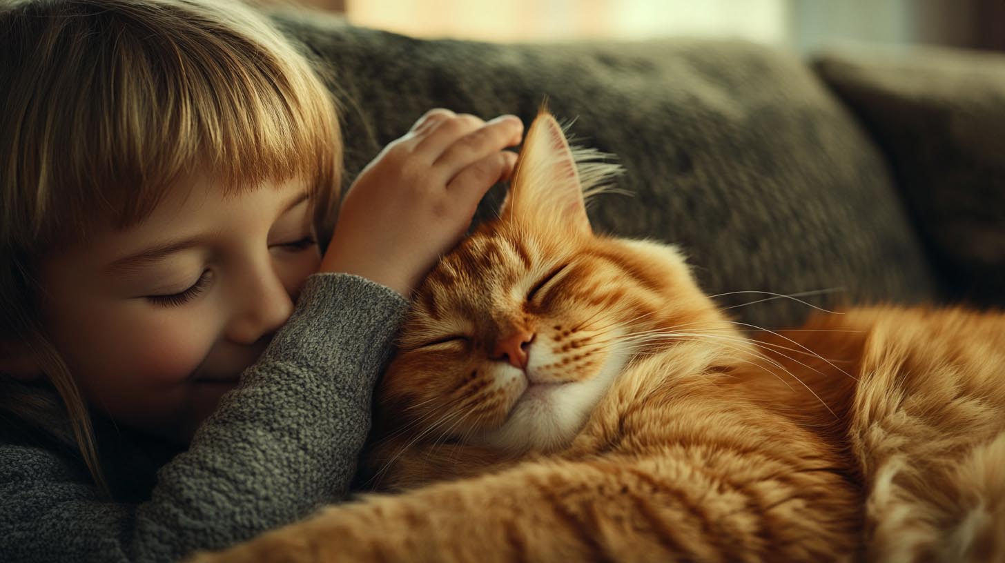 harmonisches Miteinander von Kind und Katze