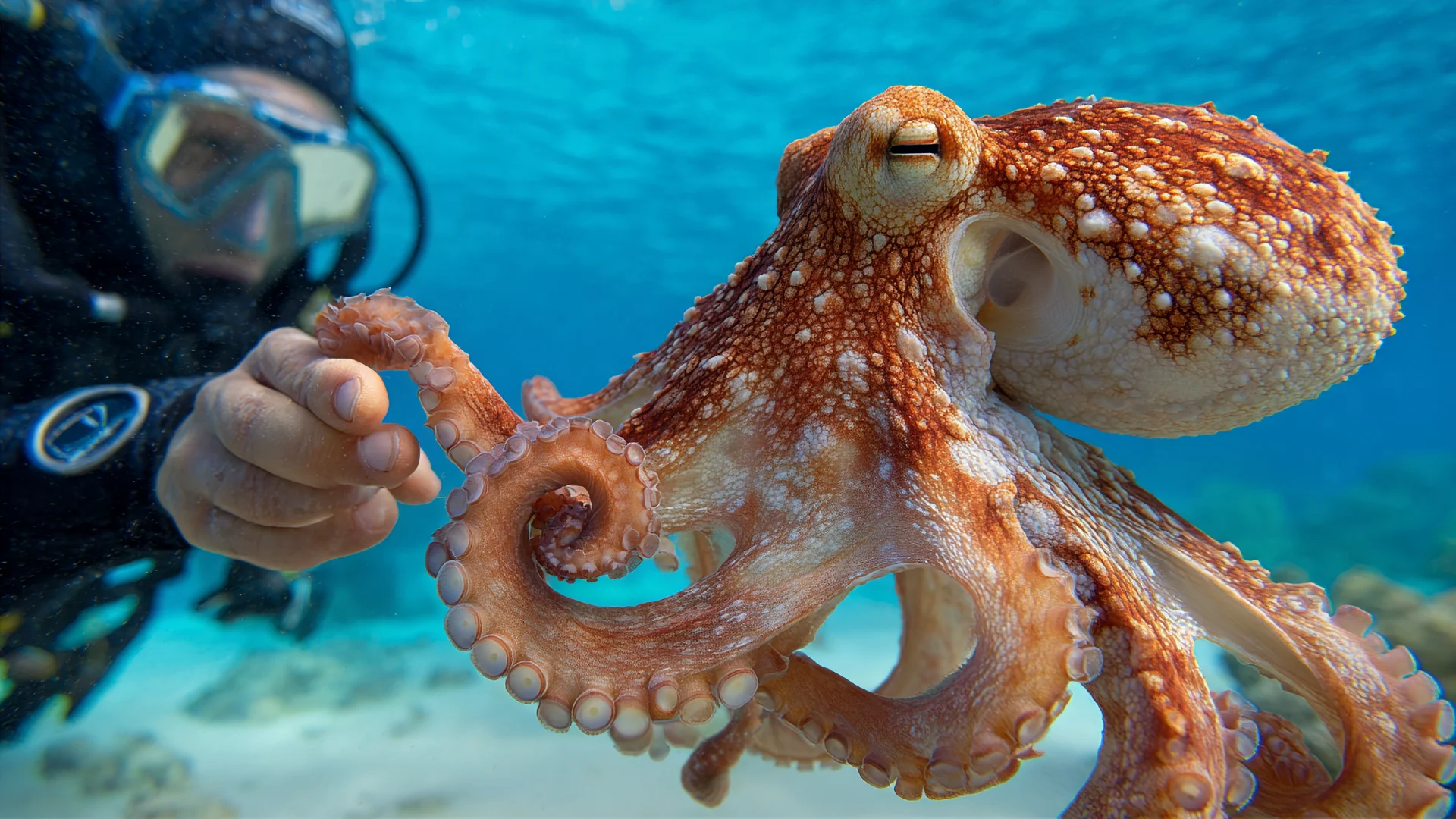 Oktopus neugierig